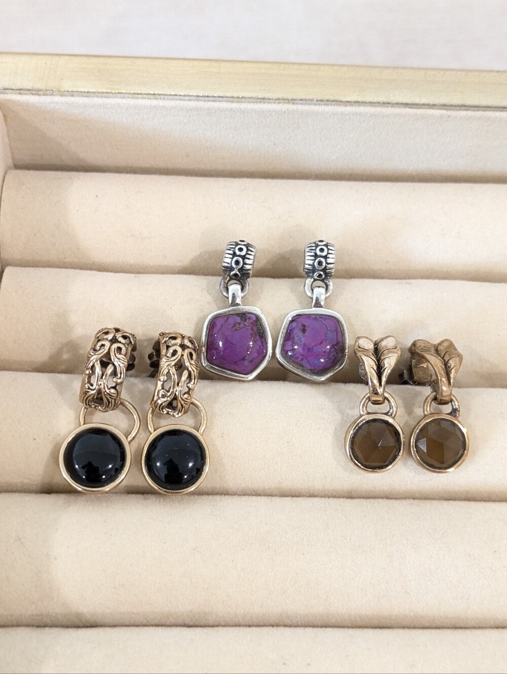3 Pairs of Barse earrings with natural stones